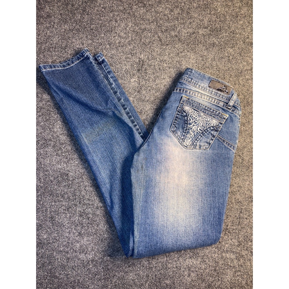 Mashu Authentic Skinny Jeans Womens M/5 Blue Denim Stretch Faded Casual Low Rise